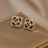Square Letter Earrings Gift Party Wedding Woman Jewelry Stud Earrings