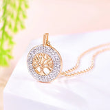 Tree of Life Pendant Necklace Rose Plated Crystal