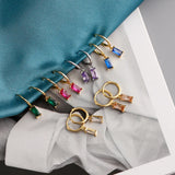 Colorful Zircon Square Stone Hoop Earrings Golden/White