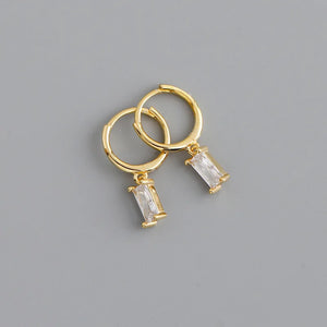 Colorful Zircon Square Stone Hoop Earrings Golden/White