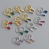 Colorful Zircon Square Stone Hoop Earrings Golden/White