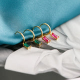 Colorful Zircon Square Stone Hoop Earrings Golden/White