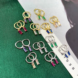 Colorful Zircon Square Stone Hoop Earrings Golden/White