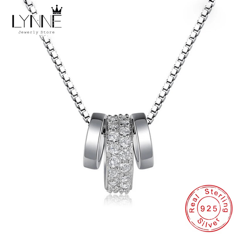 Rotatable Round CZ Pendant Necklace 925 Sterling Silver Rhinestone Circle
