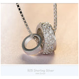 Rotatable Round CZ Pendant Necklace 925 Sterling Silver Rhinestone Circle