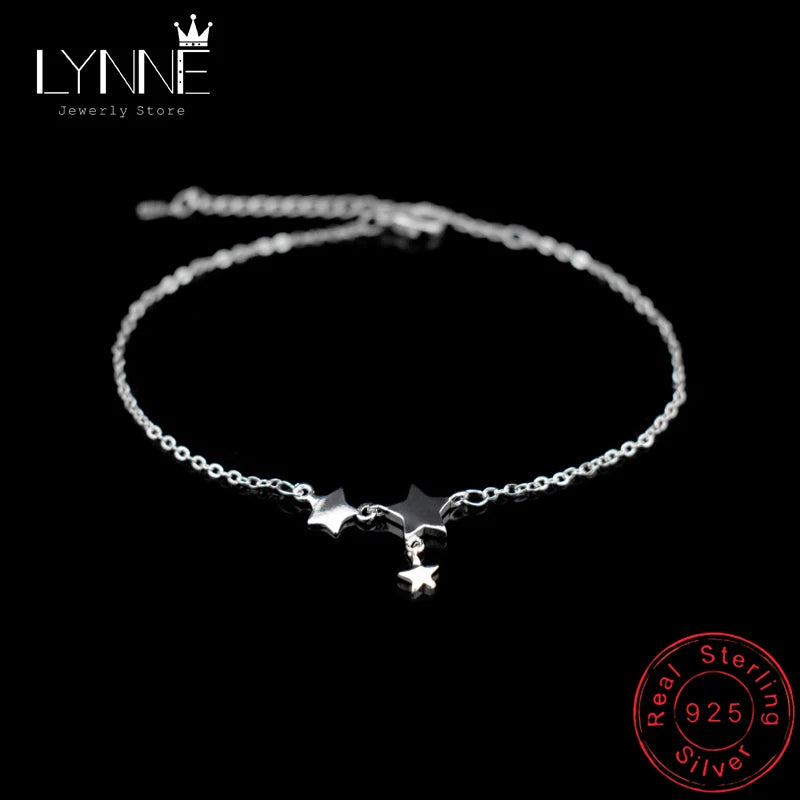 925 Silver Three Stars Pendant Ankle Bracelet