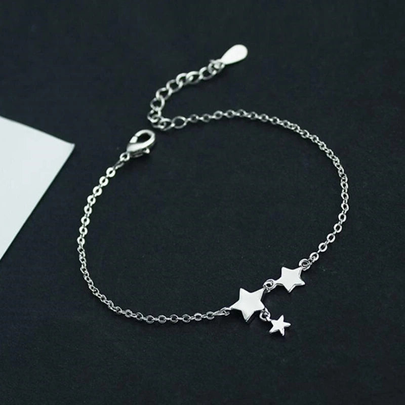 925 Sterling Silver Star Pendant Anklet Bracelet for Women