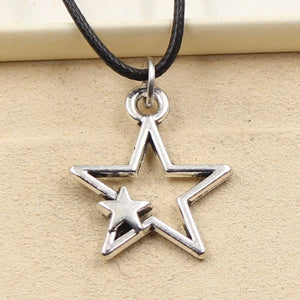 Tibetan Double Star Pendant Necklace Choker Leather Cord Jewelry