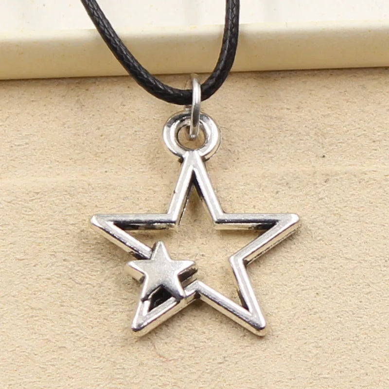 Tibetan Double Star Pendant Necklace Choker Leather Cord Jewelry