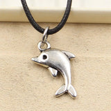 Tibetan Silver Dolphin Pendant Necklace Choker Leather Cord Jewelry