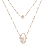 Dainty Hamsa Double Layer CZ Choker Necklace 925 Sterling Silver Luck