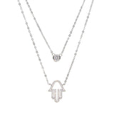 Dainty Hamsa Double Layer CZ Choker Necklace 925 Sterling Silver Luck