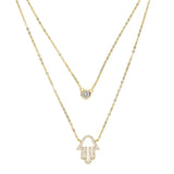 Dainty Hamsa Double Layer CZ Choker Necklace 925 Sterling Silver Luck