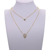 Dainty Hamsa Double Layer CZ Choker Necklace 925 Sterling Silver Luck