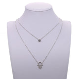 Dainty Hamsa Double Layer CZ Choker Necklace 925 Sterling Silver Luck