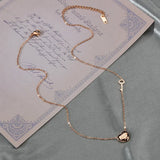 Titanium Steel Heart Key Pendant Necklace 18K Rose Love Chain