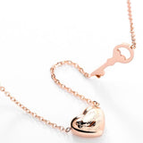Titanium Steel Heart Key Pendant Necklace 18K Rose Love Chain