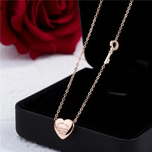 Titanium Steel Heart Key Pendant Necklace 18K Rose Love Chain