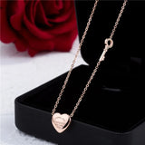 Titanium Steel Heart Key Pendant Necklace 18K Rose Love Chain