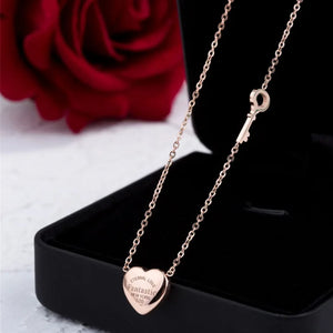 Titanium Steel Heart Key Pendant Necklace 18K Rose Love Chain