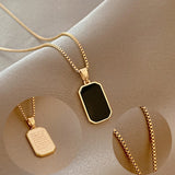 Titanium Steel Rectangular Pendant Necklace for Women