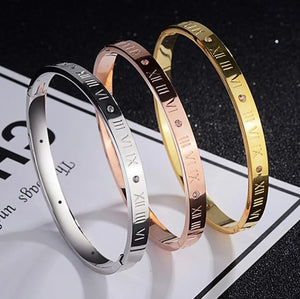 Titanium Steel Rome Number Rhinestone Bracelets for Women Men