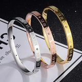 Titanium Steel Rome Number Rhinestone Bracelets for Women Men