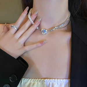 Pearl Diamond Love Asymmetric Necklace Women Jewelry