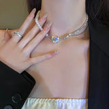 Pearl Diamond Love Asymmetric Necklace Women Jewelry