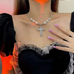 Elegant Cross Pearl Necklace for Women