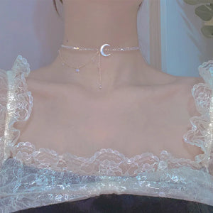 Moon Crystal Tassel Necklace Wedding Jewelry