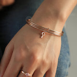 Triple Layered Bangle 585 Rose Bells Key Charm Pendant Bracelet Jewelry Gift