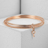 Triple Layered Bangle 585 Rose Bells Key Charm Pendant Bracelet Jewelry Gift