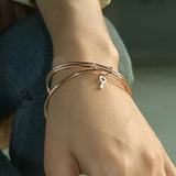 Triple Layered Bangle 585 Rose Bells Key Charm Pendant Bracelet Jewelry Gift