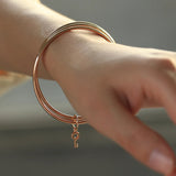 Triple Layered Bangle 585 Rose Bells Key Charm Pendant Bracelet Jewelry Gift