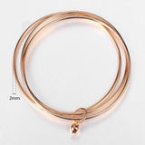 Triple Layered Bangle 585 Rose Bells Key Charm Pendant Bracelet Jewelry Gift