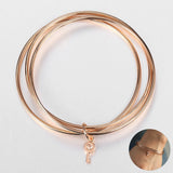 Triple Layered Bangle 585 Rose Bells Key Charm Pendant Bracelet Jewelry Gift
