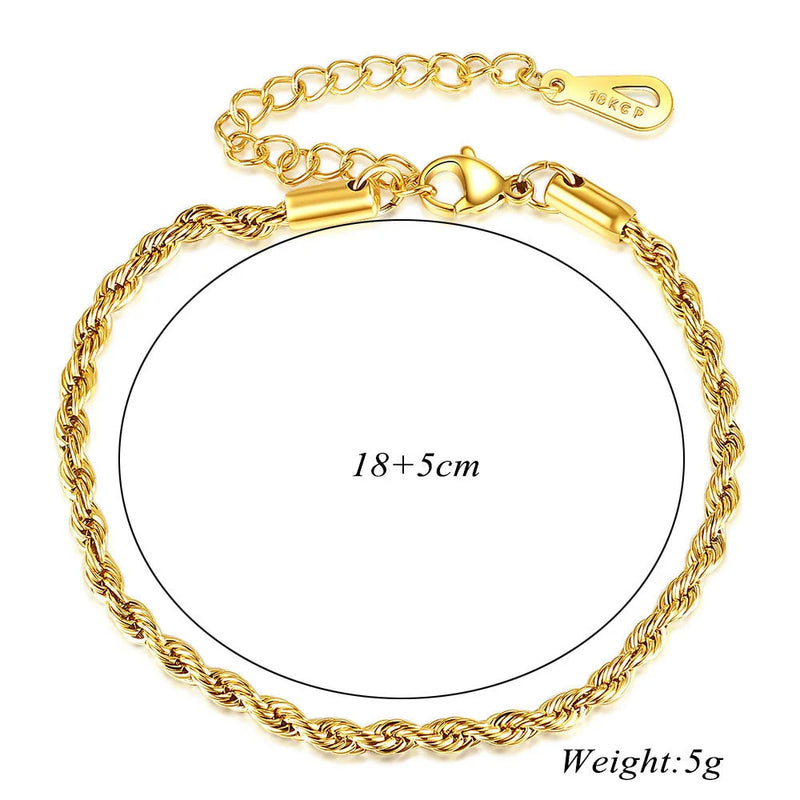 Stainless Steel Rope Chain Bracelet for Men Women