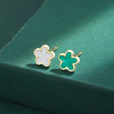 Enamel Four-Leaf Clover Women's Stud Earrings S925 Silver Gift