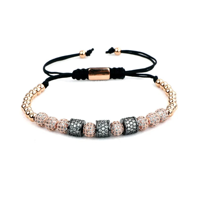 CZ Micro Pave Tube Ball Beaded Bracelet Bangle For Women Men