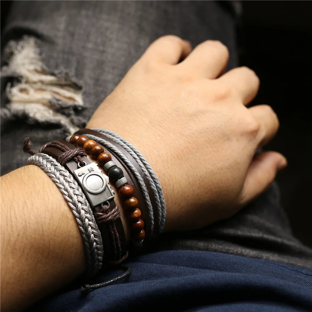 Vintage Beads Leather Men Bracelets Women Jewelry
