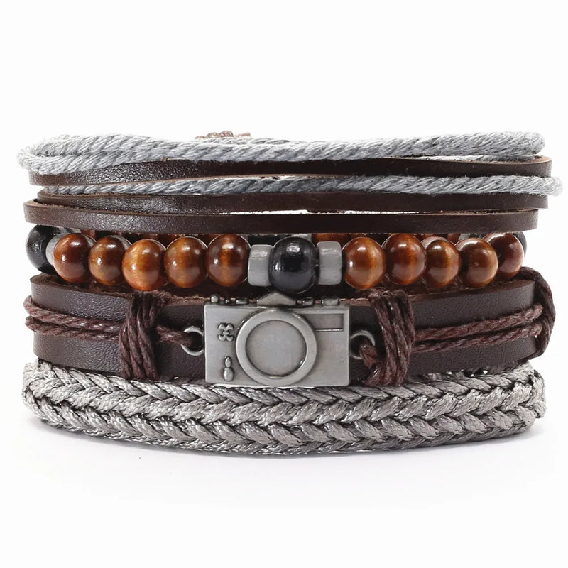 Vintage Beads Leather Men Bracelets Women Jewelry