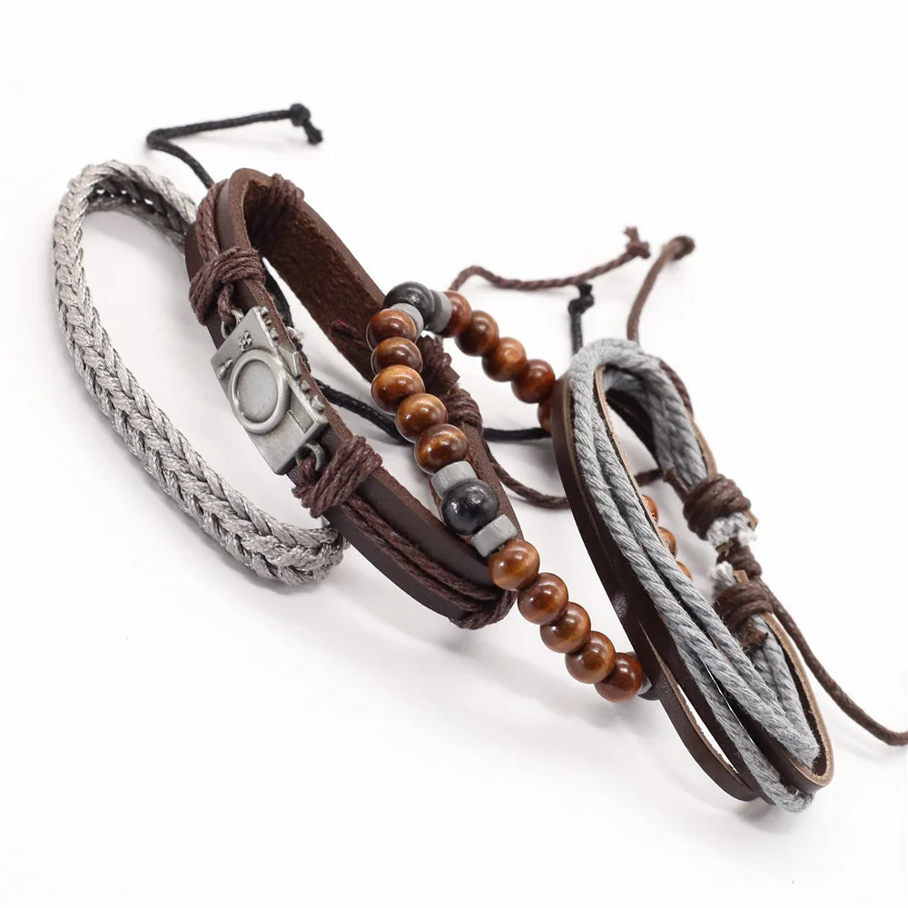 Vintage Beads Leather Men Bracelets Women Jewelry