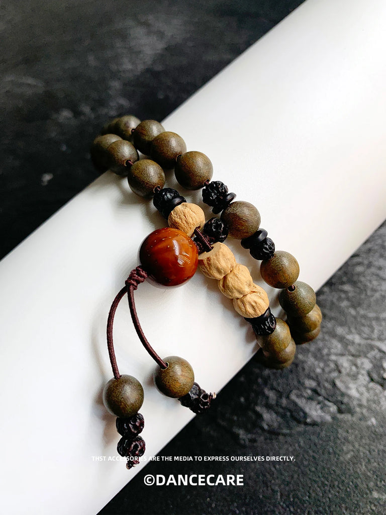 Vintage Sandalwood Beaded Bracelet Charm for Women Men Girls