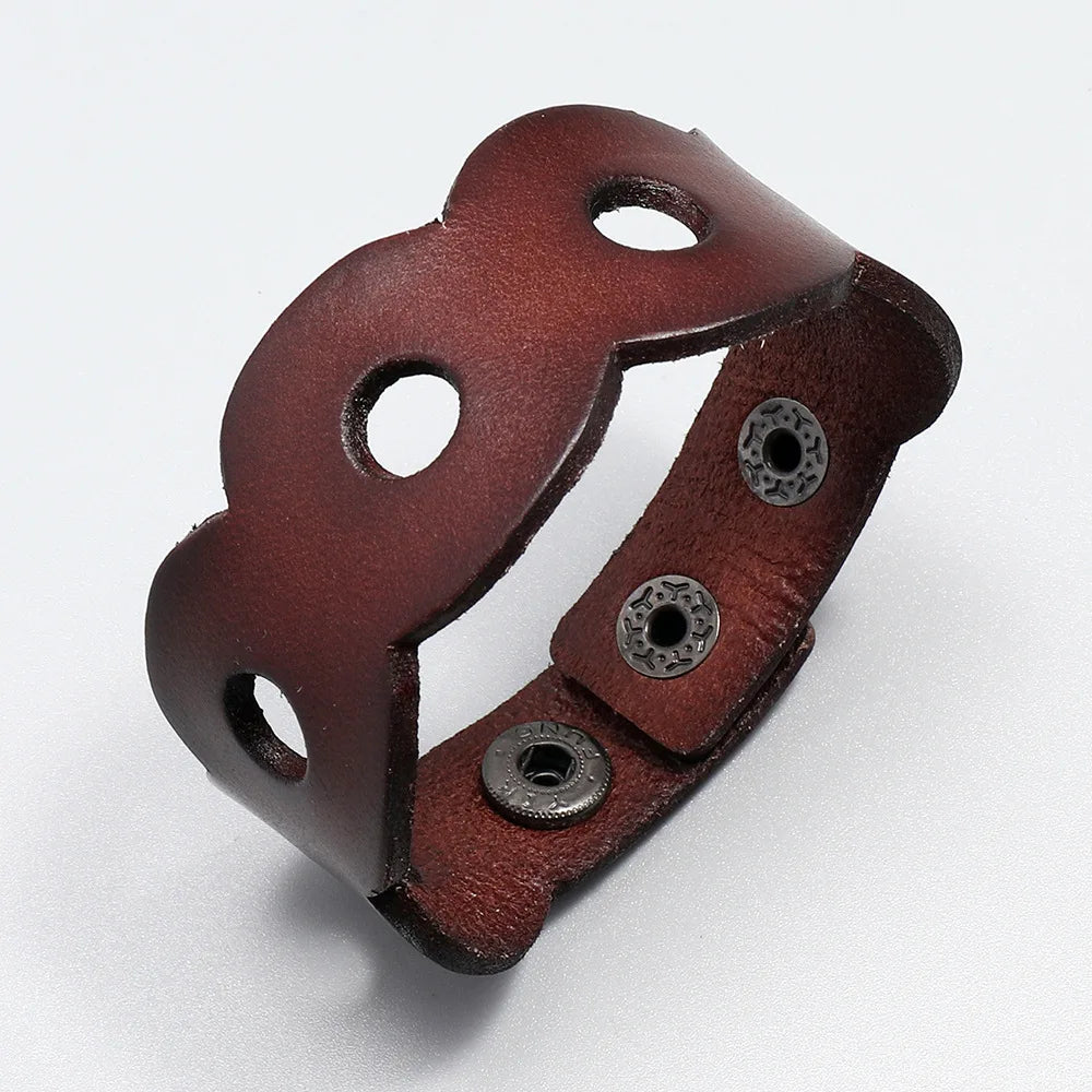 Vintage Punk Hollow Leather Bracelets for Men and Women