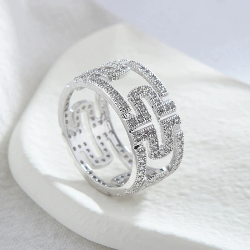 Vintage Zircon Ring Silver Retro Jewelry Anti Allergy
