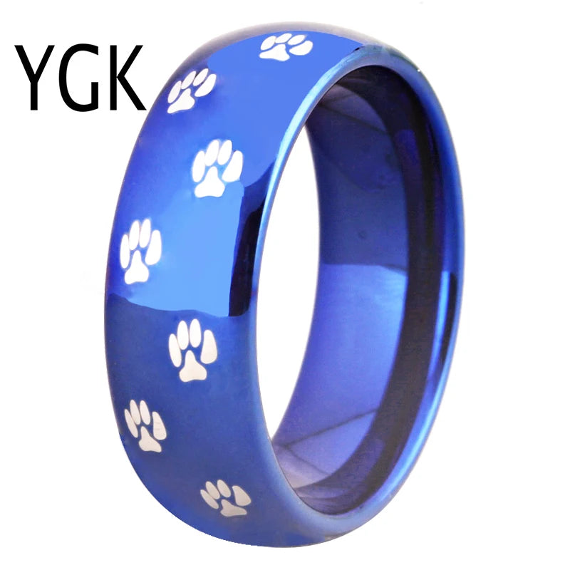 Tungsten Carbide Cat Dog Foot Paw Prints Ring
