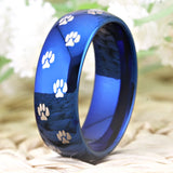 Tungsten Carbide Cat Dog Foot Paw Prints Ring