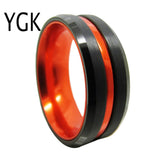 Beveled Tungsten Ring with Orange-Aluminum Inlay