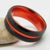 Beveled Tungsten Ring with Orange-Aluminum Inlay